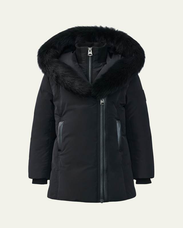 Girl's Recycled Down Coat W/ Signature Mackage Collar, Size 2-6